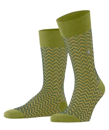 Burlington Men's Socks Herringbone So Cotton Patterned 1 Pair, Green Jungle 7097, 40-46 on Sale